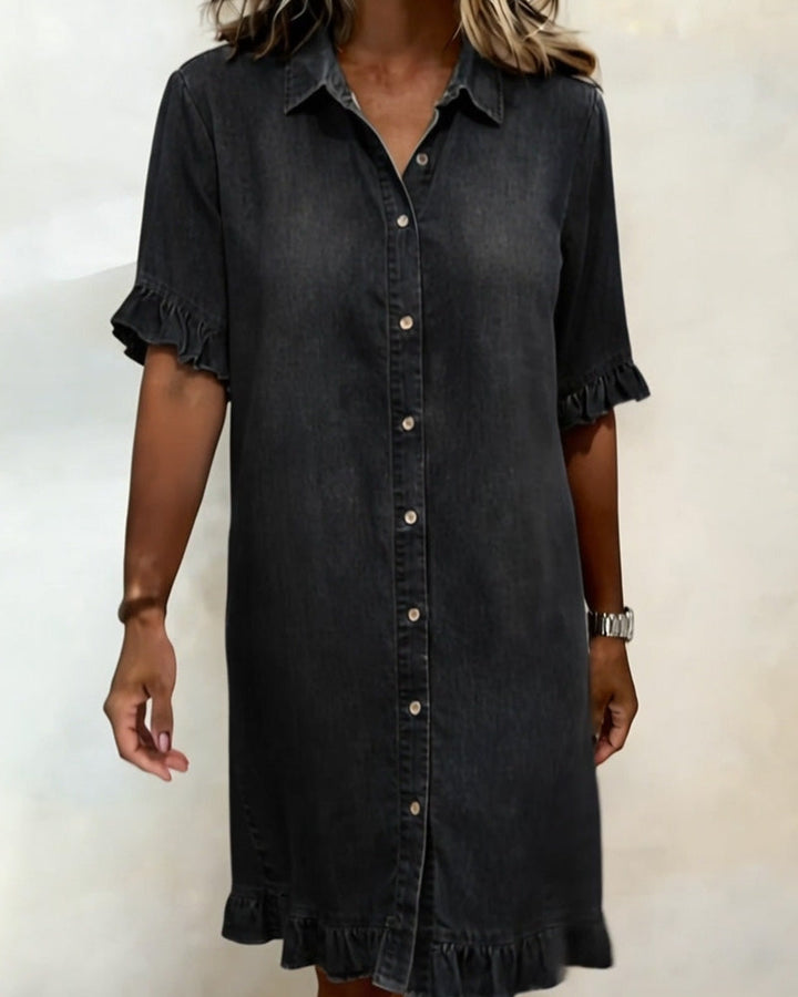 Van Delft Mode® | Comfortabele Denim Jurk met Flatterende Rimpeling