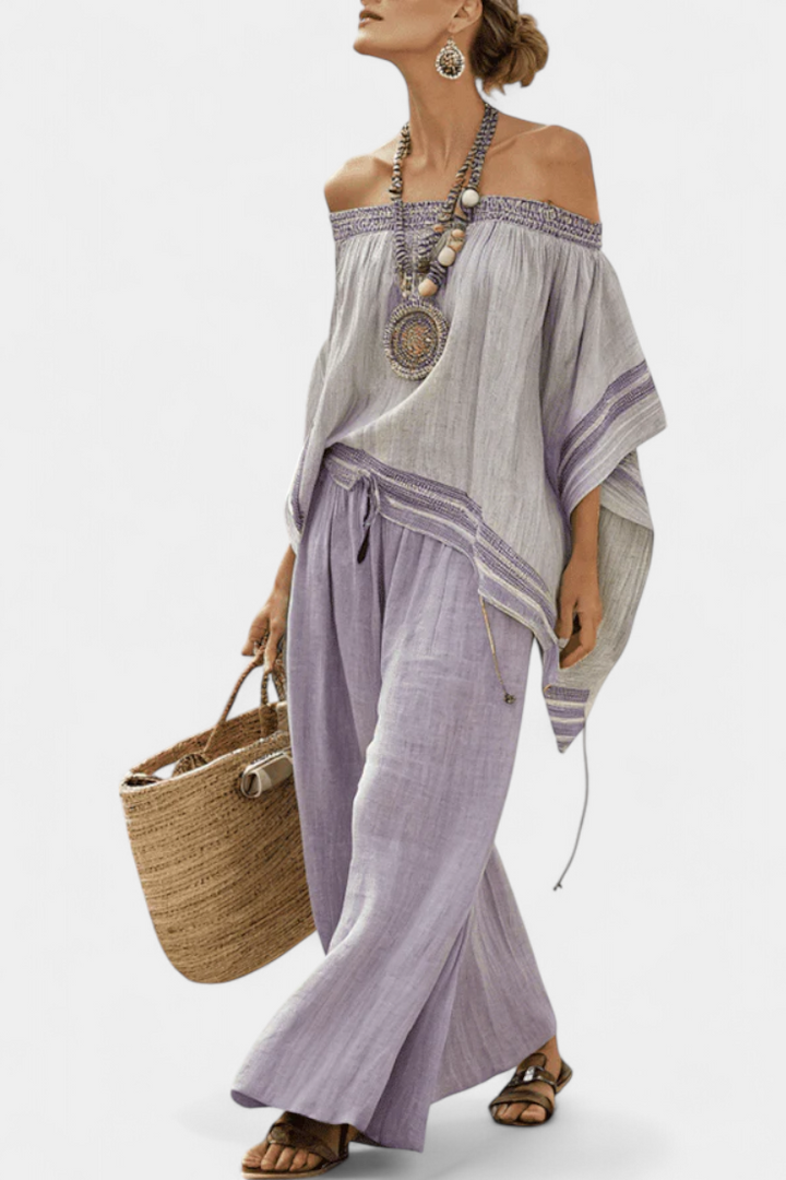 Zandrel | Elegante off-shoulder linnen set