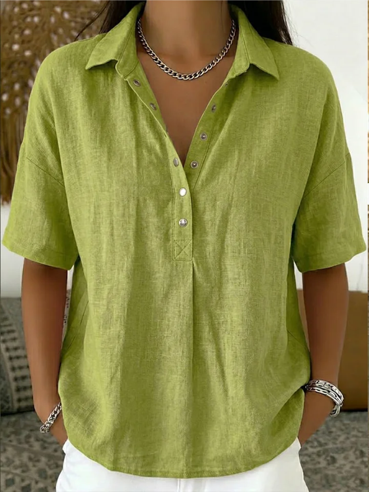Van Delft Mode® | Blouse met kraag en knoopdetail (TIJDELIJK 1+1 GRATIS!)