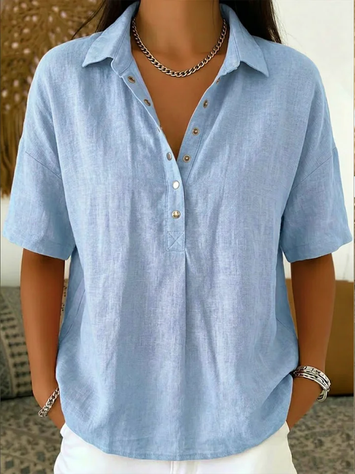 Van Delft Mode® | Blouse met kraag en knoopdetail (TIJDELIJK 1+1 GRATIS!)