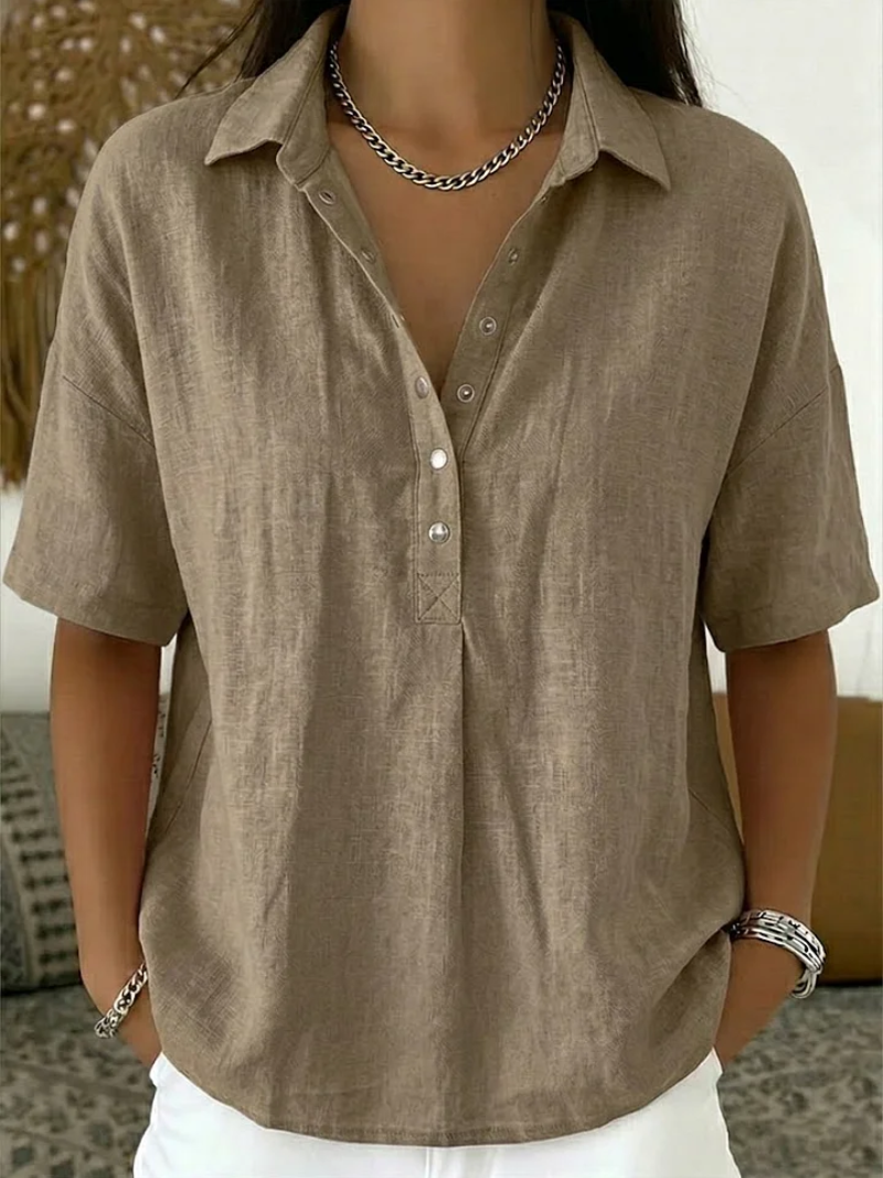 Van Delft Mode® | Blouse met kraag en knoopdetail (TIJDELIJK 1+1 GRATIS!)