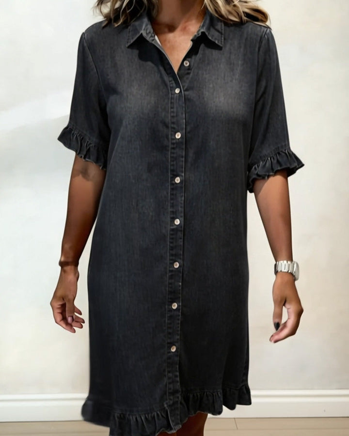 Van Delft Mode® | Comfortabele Denim Jurk met Flatterende Rimpeling