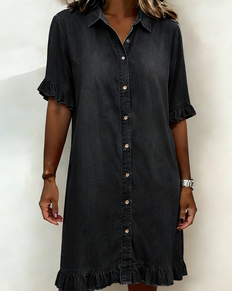 Van Delft Mode® | Comfortabele Denim Jurk met Flatterende Rimpeling