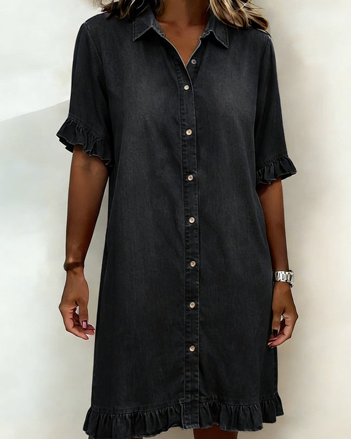 Van Delft Mode® | Comfortabele Denim Jurk met Flatterende Rimpeling
