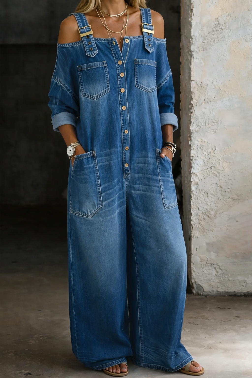Sophia | Denim-Jumpsuit mit Offenen Schultern