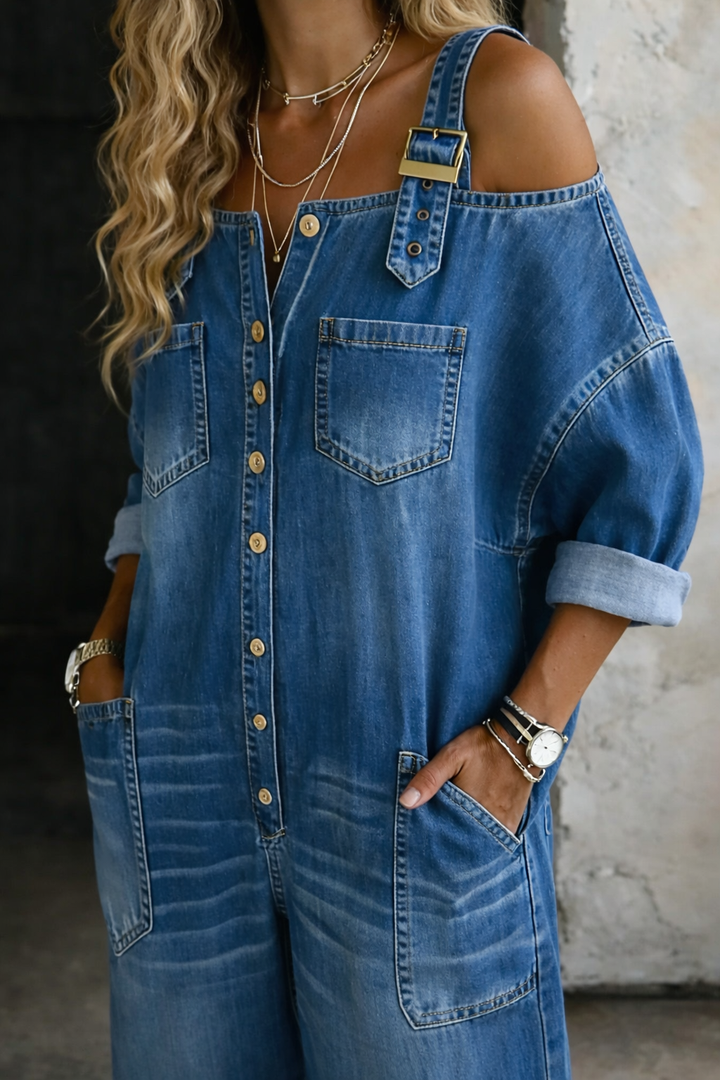 Sophia | Denim-Jumpsuit mit Offenen Schultern