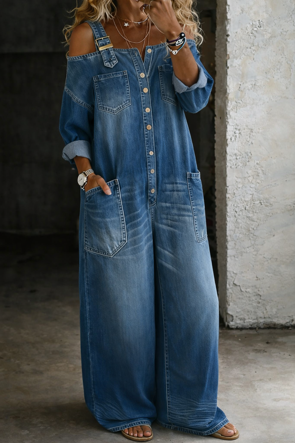 Sophia | Denim-Jumpsuit mit Offenen Schultern