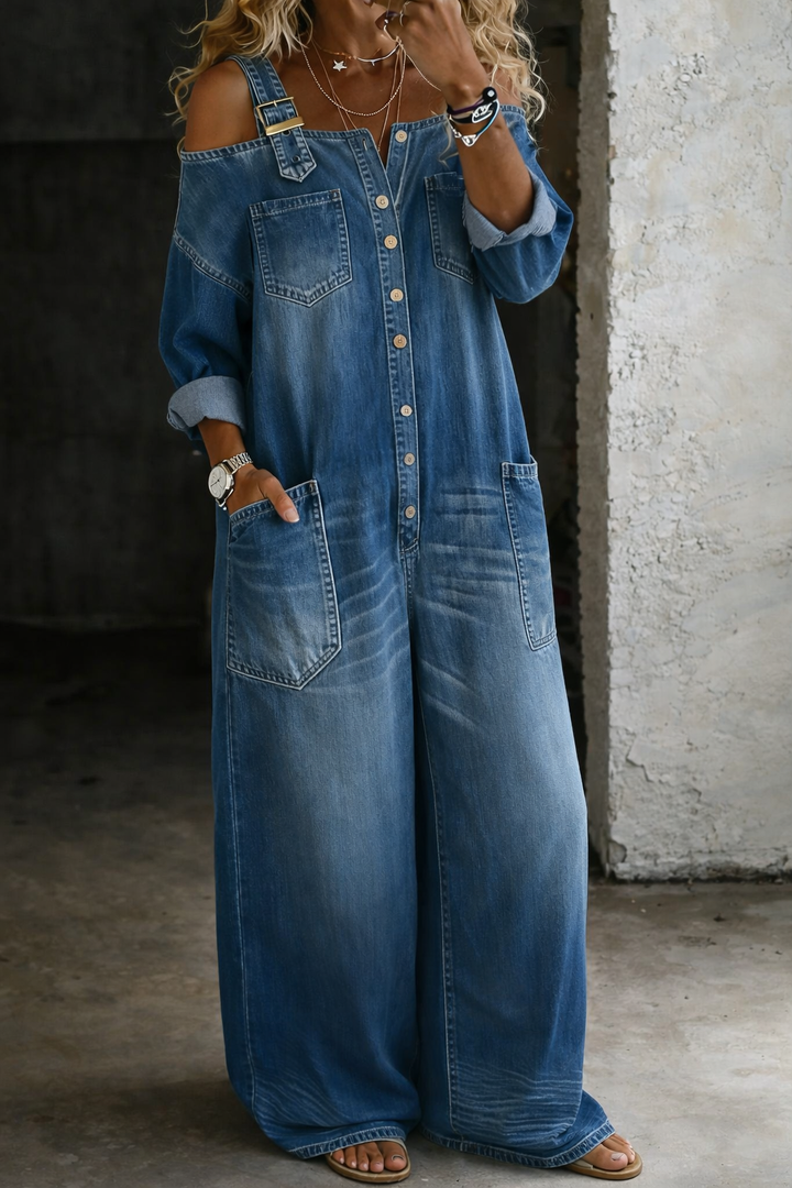 Sophia | Denim-Jumpsuit mit Offenen Schultern