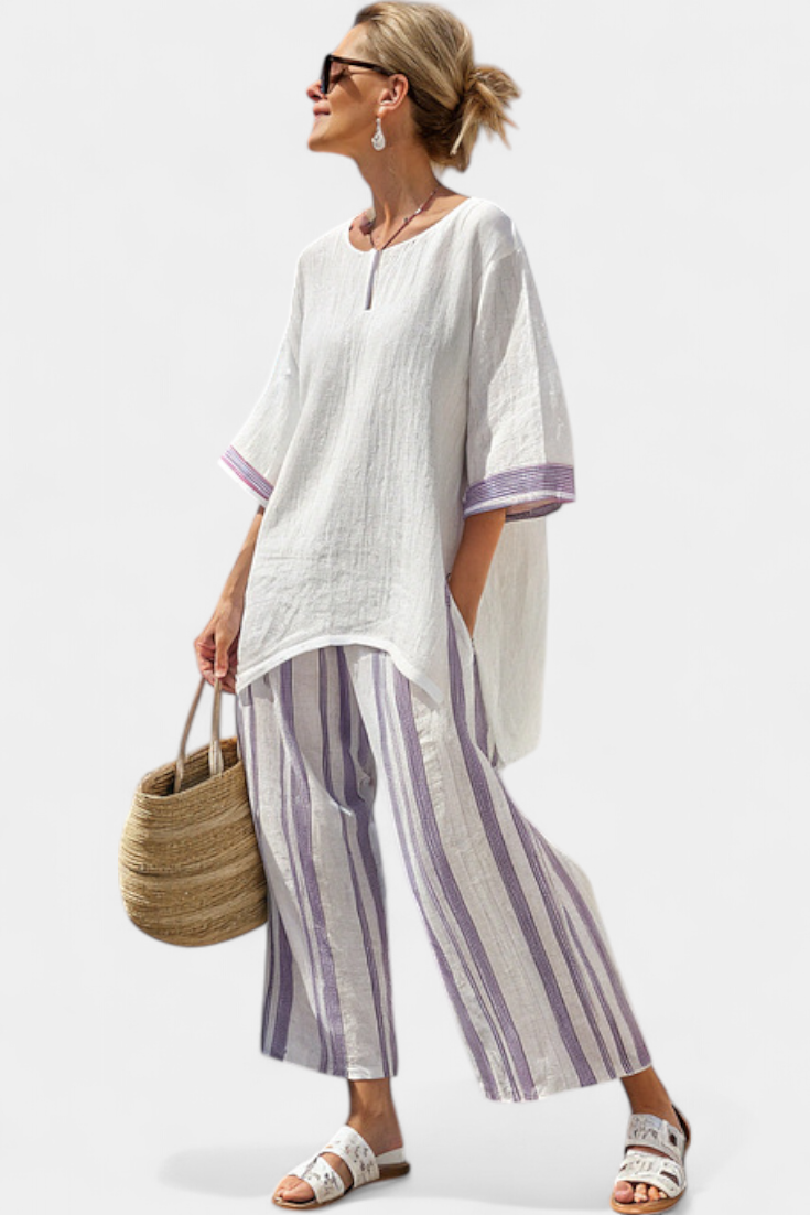 Claire | Lila streep linnen set