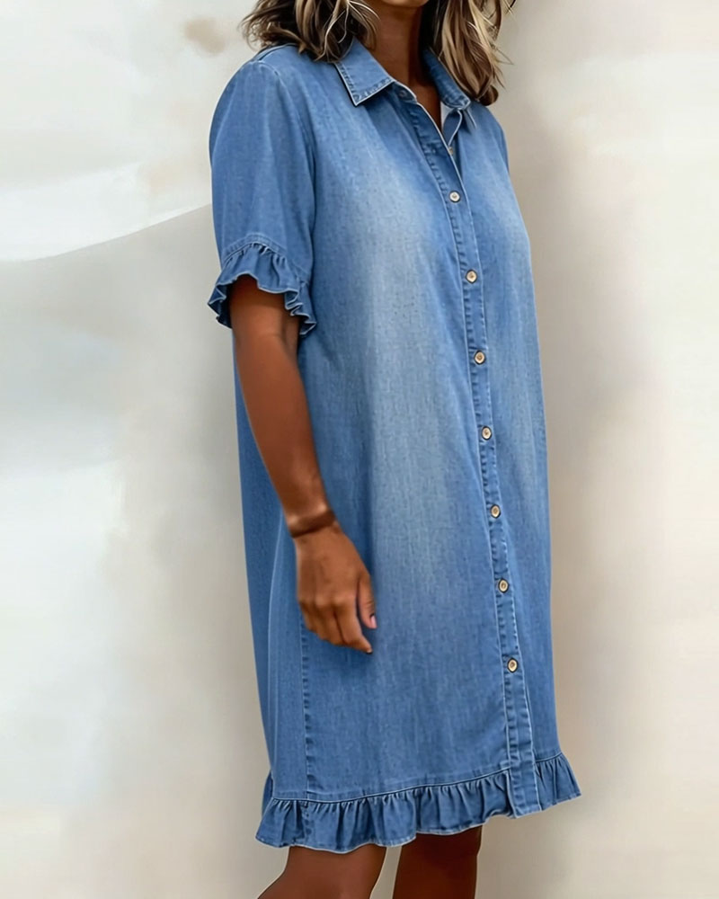 Van Delft Mode® | Comfortabele Denim Jurk met Flatterende Rimpeling